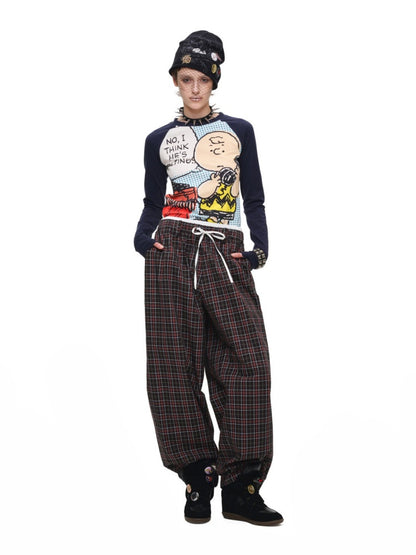 Vintage Plaid Casual Fake Two Loose Wide-Leg Pants【s0000018632】