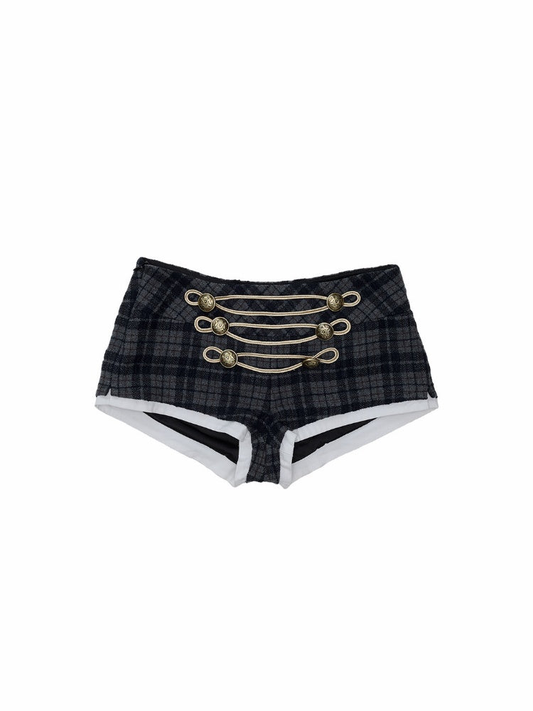 Vintage Napoleon Plaid Patchwork Woolen Ultra Shorts【s0000018633】