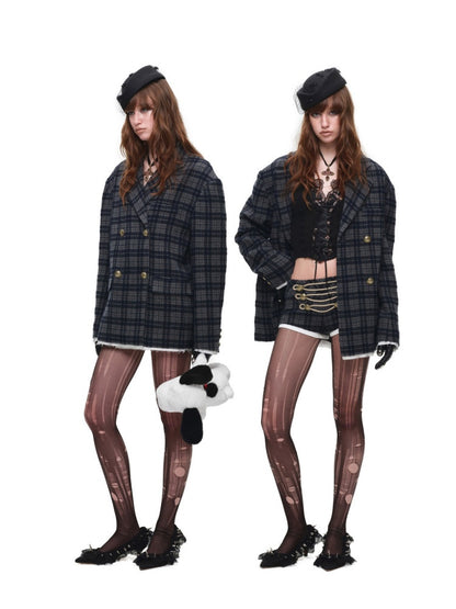 Vintage Napoleon Plaid Patchwork Woolen Ultra Shorts【s0000018633】