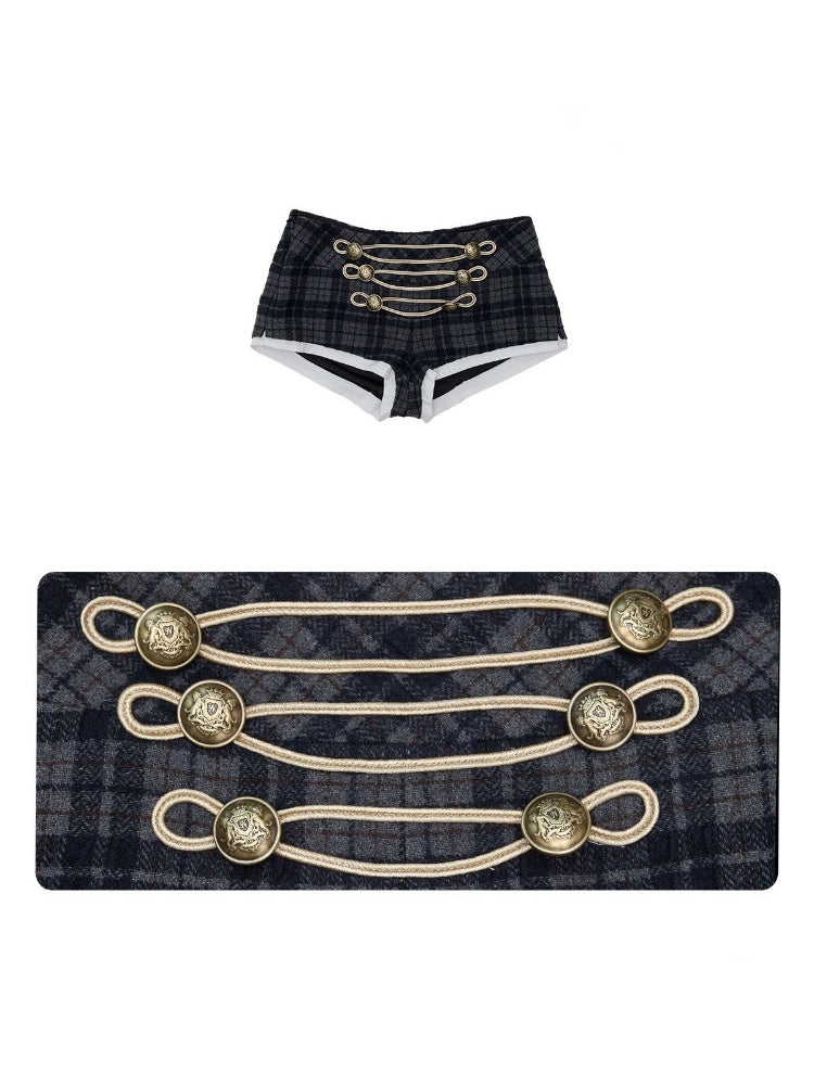 Vintage Napoleon Plaid Patchwork Woolen Ultra Shorts【s0000018633】