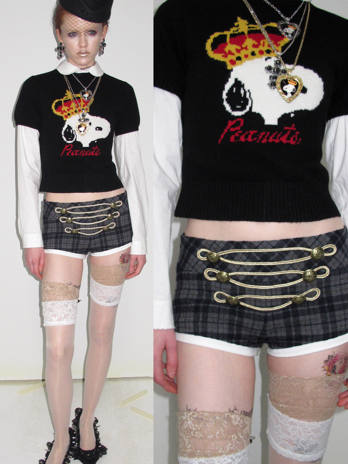 Vintage Napoleon Plaid Patchwork Woolen Ultra Shorts【s0000018633】