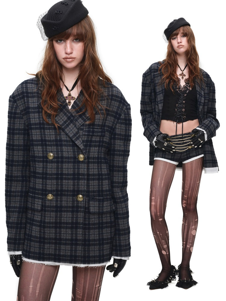 Vintage Napoleon Plaid Patchwork Woolen Ultra Shorts【s0000018633】