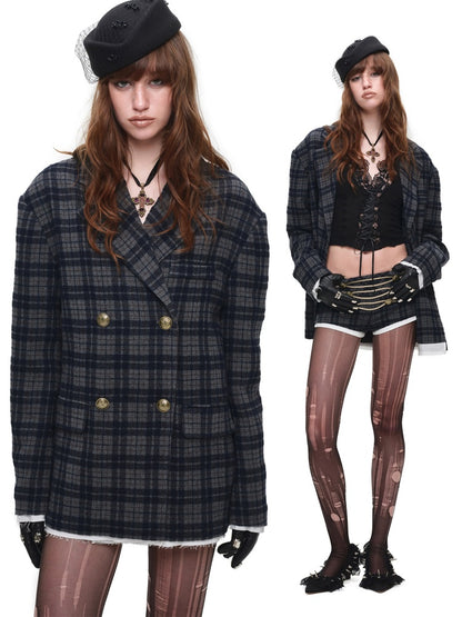 Vintage Napoleon Plaid Patchwork Woolen Ultra Shorts【s0000018633】