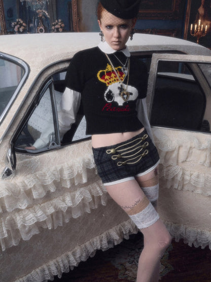 Vintage Napoleon Plaid Patchwork Woolen Ultra Shorts【s0000018633】