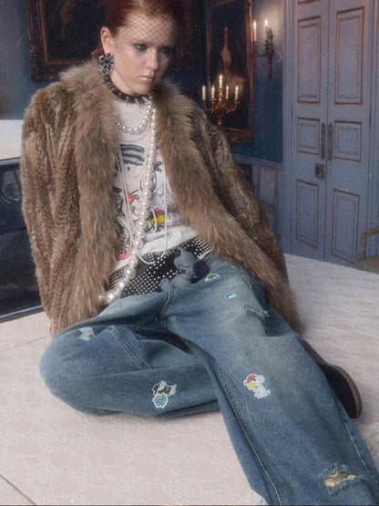 Natural Woven Raccoon Rabbit Fur Collar Coat【s0000018635】