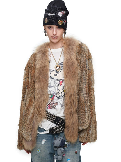 Natural Woven Raccoon Rabbit Fur Collar Coat【s0000018635】