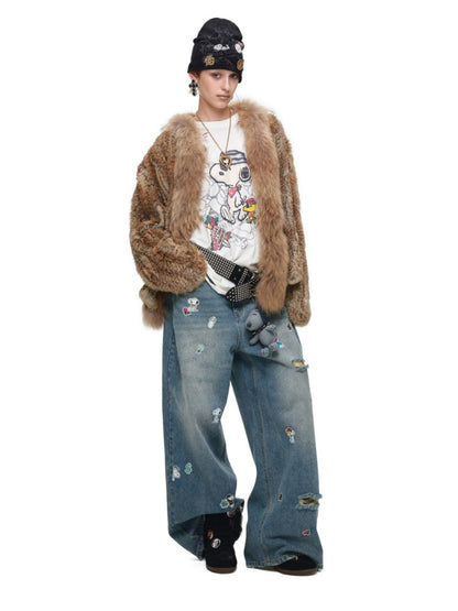 Natural Woven Raccoon Rabbit Fur Collar Coat【s0000018635】