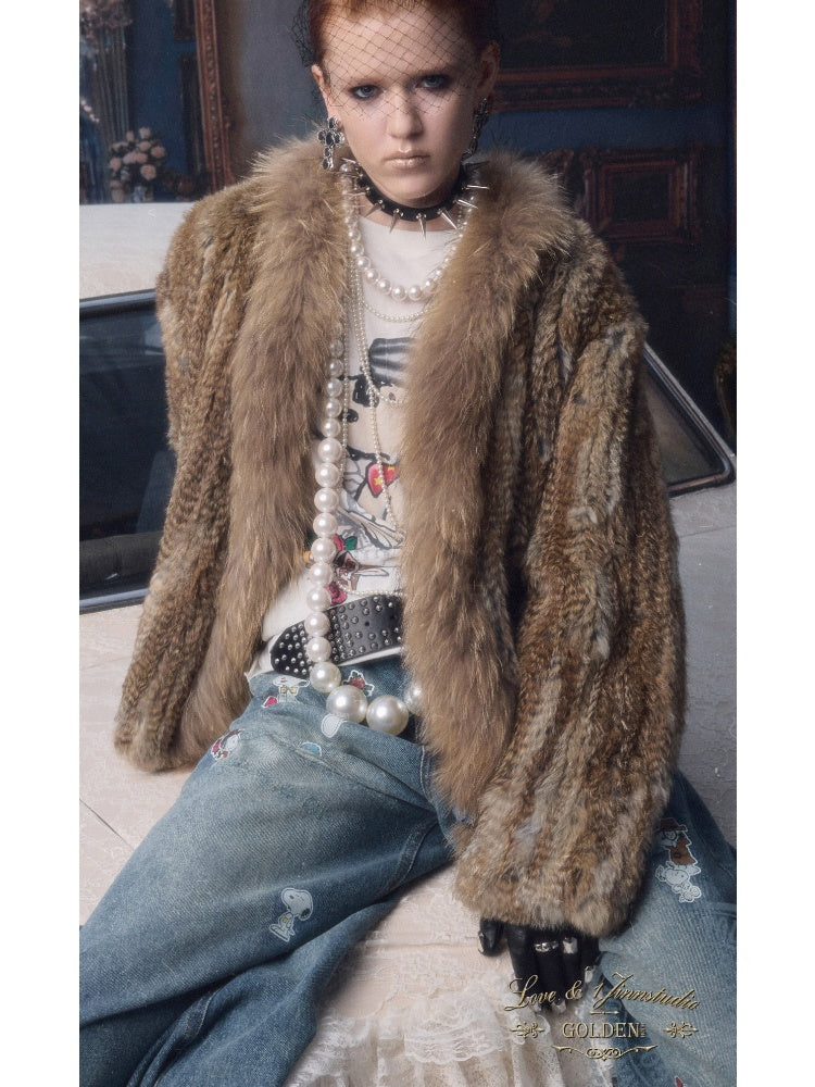 Natural Woven Raccoon Rabbit Fur Collar Coat【s0000018635