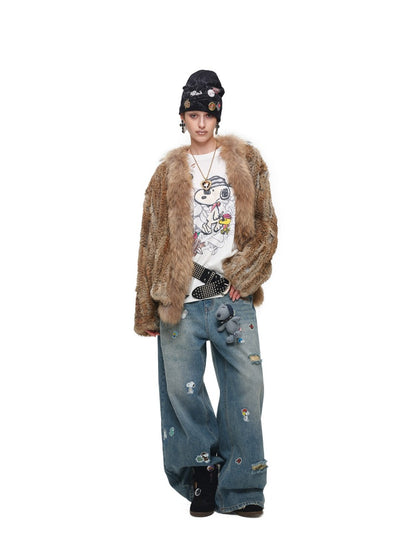 Natural Woven Raccoon Rabbit Fur Collar Coat【s0000018635】