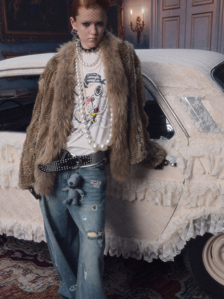 Natural Woven Raccoon Rabbit Fur Collar Coat【s0000018635】