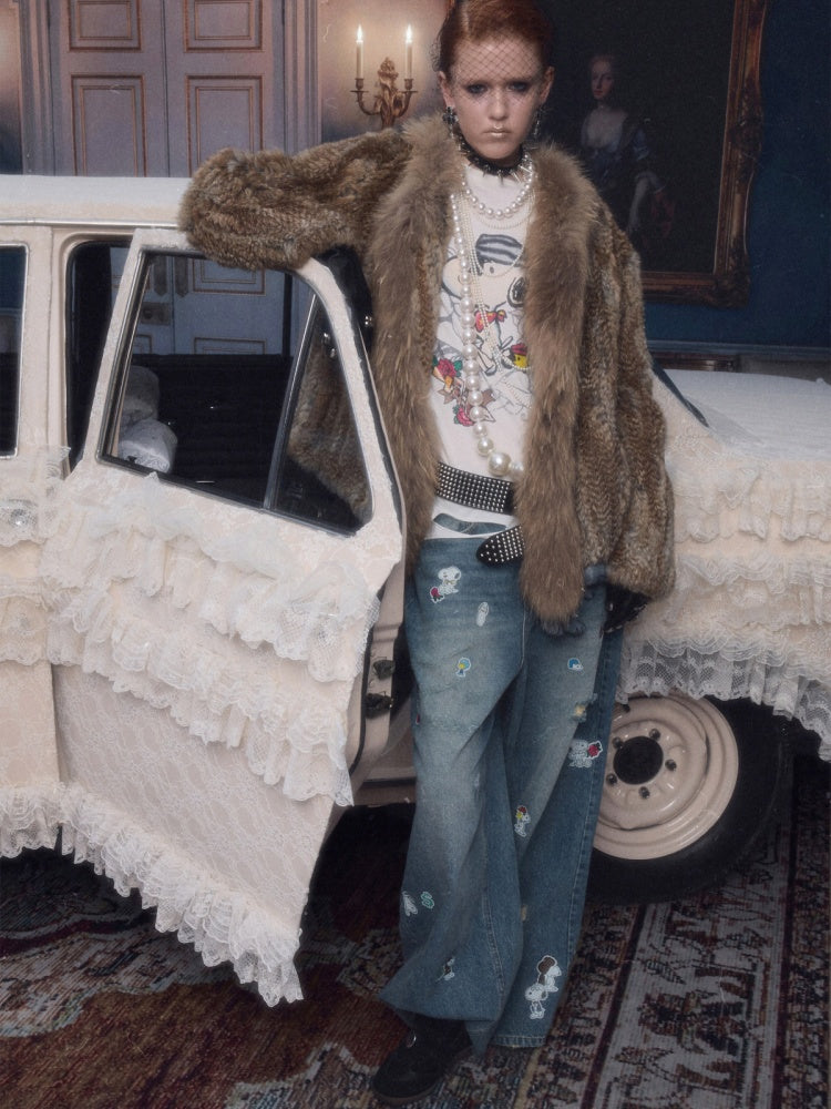 Natural Woven Raccoon Rabbit Fur Collar Coat【s0000018635】