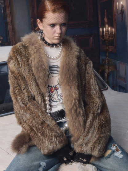 Natural Woven Raccoon Rabbit Fur Collar Coat【s0000018635】
