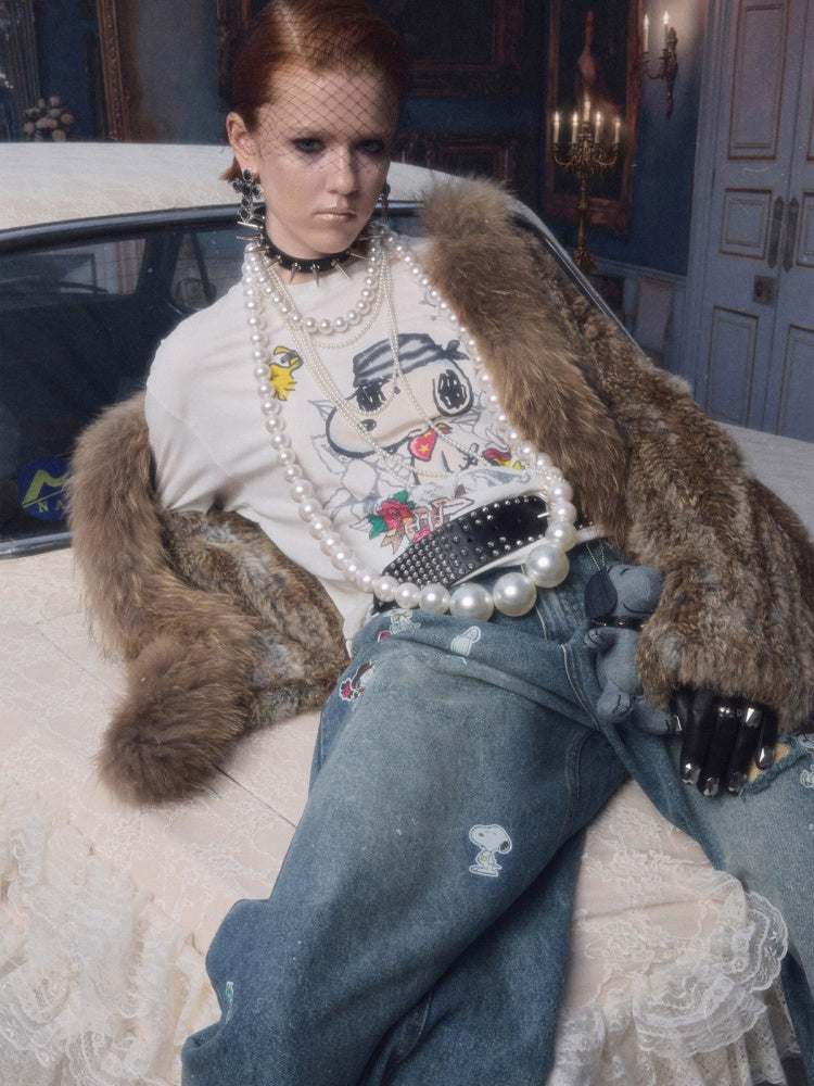 Natural Woven Raccoon Rabbit Fur Collar Coat【s0000018635】