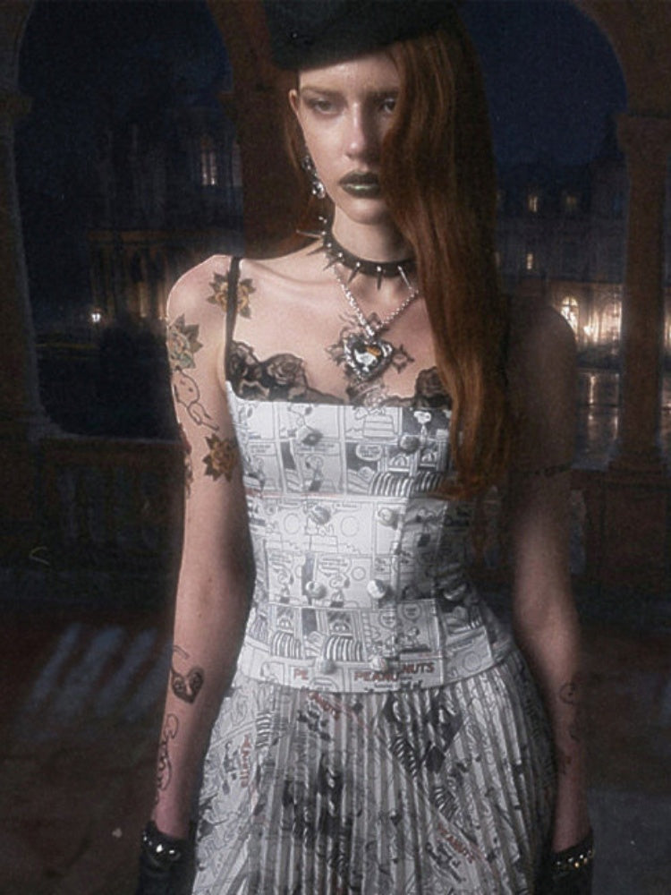 1JINN STUDIO x Snoopy Collaboration Vintage Newspaper Lace Camisole【s0000018636】