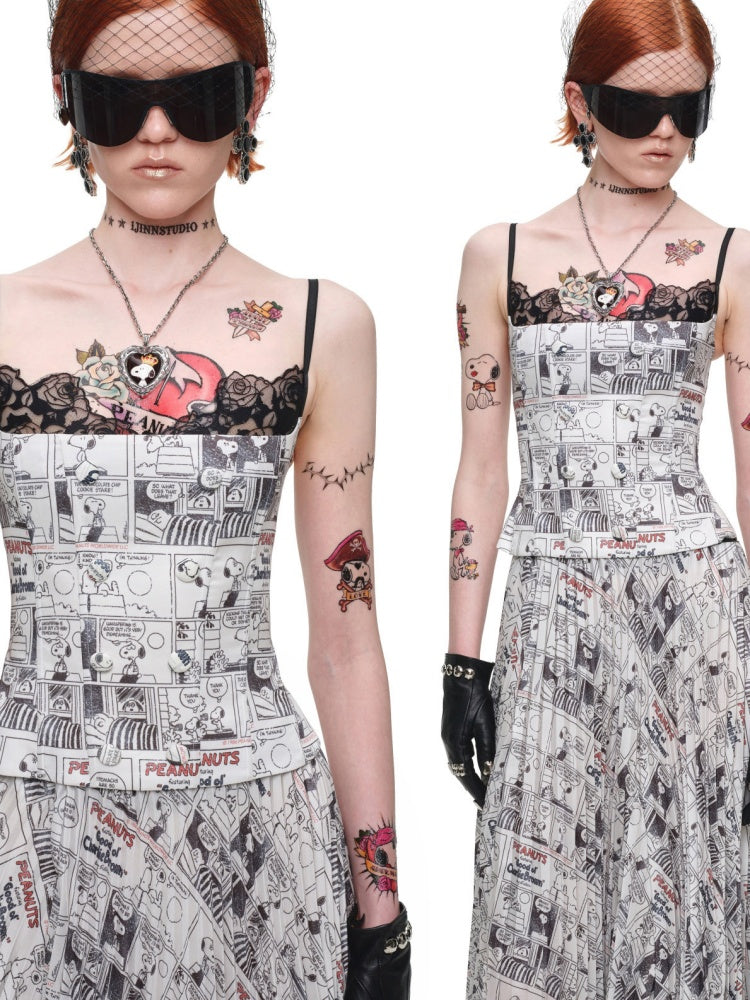 1JINN STUDIO x Snoopy Collaboration Vintage Newspaper Lace Camisole【s0000018636】