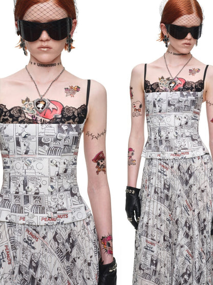 1JINN STUDIO x Snoopy Collaboration Vintage Newspaper Lace Camisole【s0000018636】