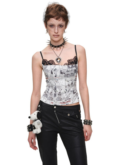 1JINN STUDIO x Snoopy Collaboration Vintage Newspaper Lace Camisole【s0000018636】