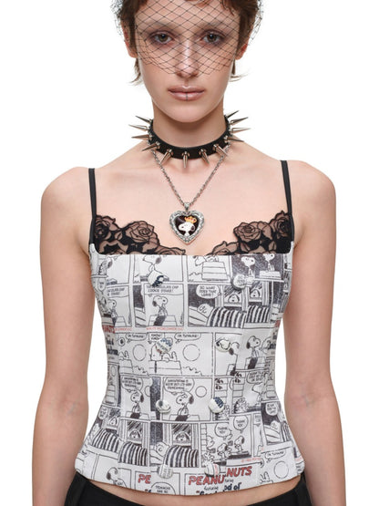 1JINN STUDIO x Snoopy Collaboration Vintage Newspaper Lace Camisole【s0000018636】