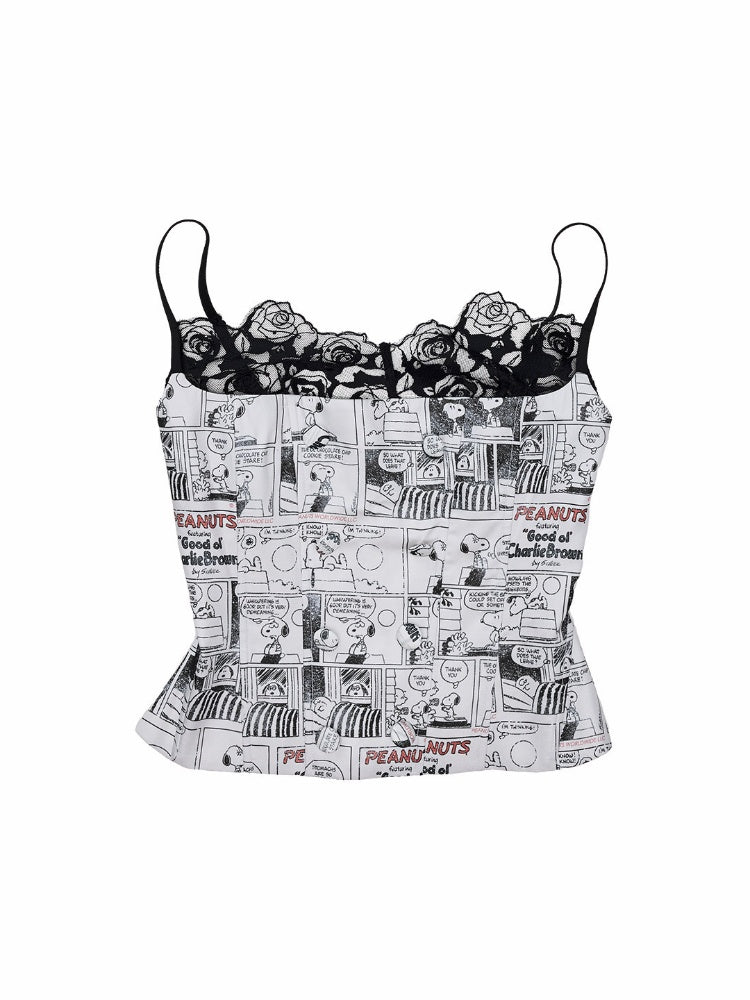 1JINN STUDIO x Snoopy Collaboration Vintage Newspaper Lace Camisole【s0000018636】