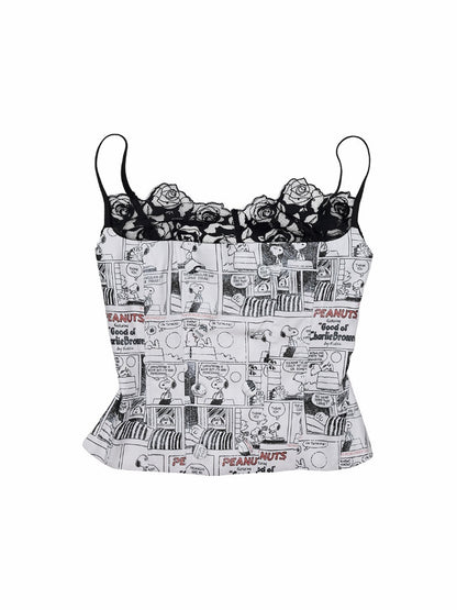 1JINN STUDIO x Snoopy Collaboration Vintage Newspaper Lace Camisole【s0000018636】