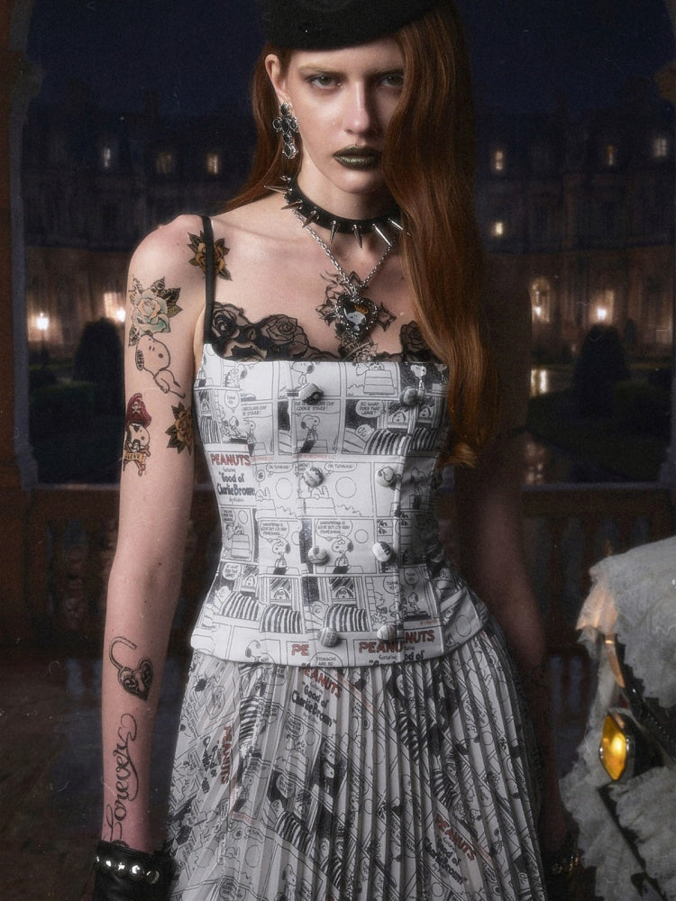1JINN STUDIO x Snoopy Collaboration Vintage Newspaper Lace Camisole【s0000018636】