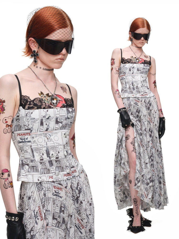 1JINN STUDIO x Snoopy Collaboration Vintage Newspaper Lace Camisole【s0000018636】
