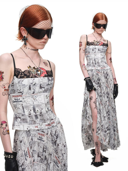 1JINN STUDIO x Snoopy Collaboration Vintage Newspaper Lace Camisole【s0000018636】