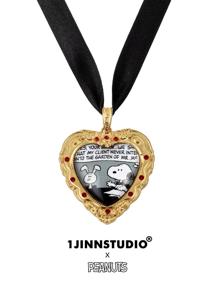 1JINN STUDIO x Snoopy Heart-Shaped Adhesive Photo Frame Metal Necklace【s0000018637】