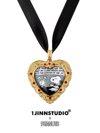 1JINN STUDIO x Snoopy Heart-Shaped Adhesive Photo Frame Metal Necklace【s0000018637】