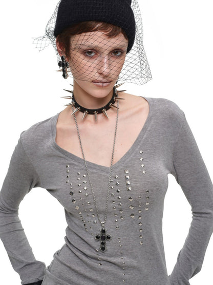 Riveted Rhinestone Slim Mid-Length Knit Base Layer【s0000018638】