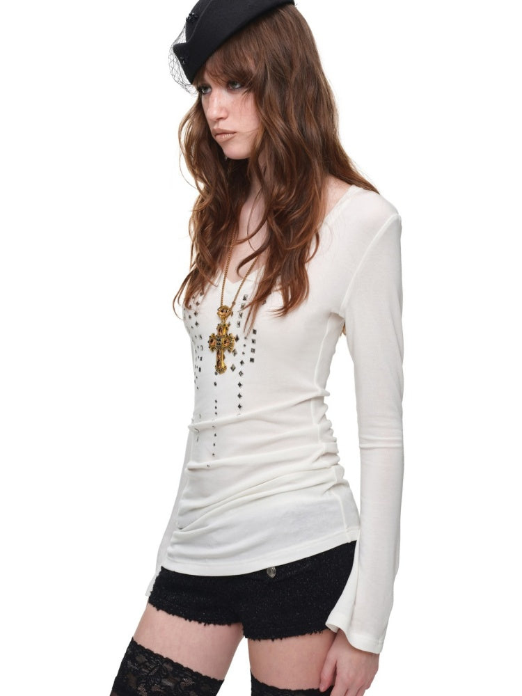 Riveted Rhinestone Slim Mid-Length Knit Base Layer【s0000018638】