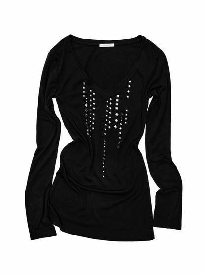 Riveted Rhinestone Slim Mid-Length Knit Base Layer【s0000018638】