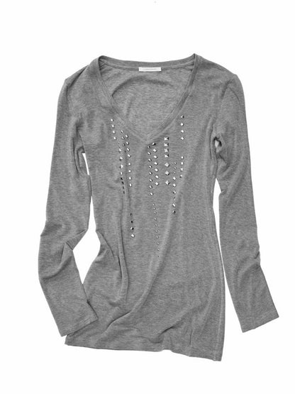 Riveted Rhinestone Slim Mid-Length Knit Base Layer【s0000018638】