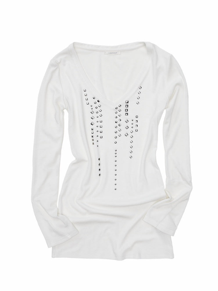 Riveted Rhinestone Slim Mid-Length Knit Base Layer【s0000018638】