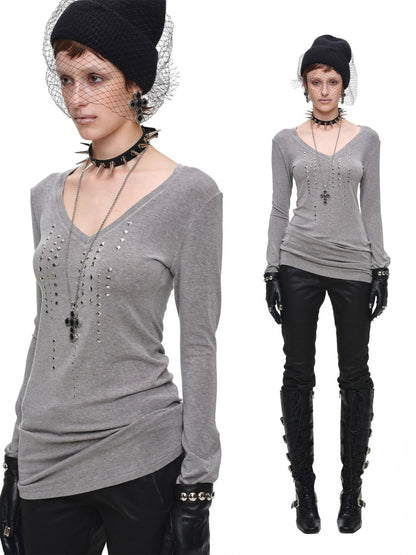 Riveted Rhinestone Slim Mid-Length Knit Base Layer【s0000018638】