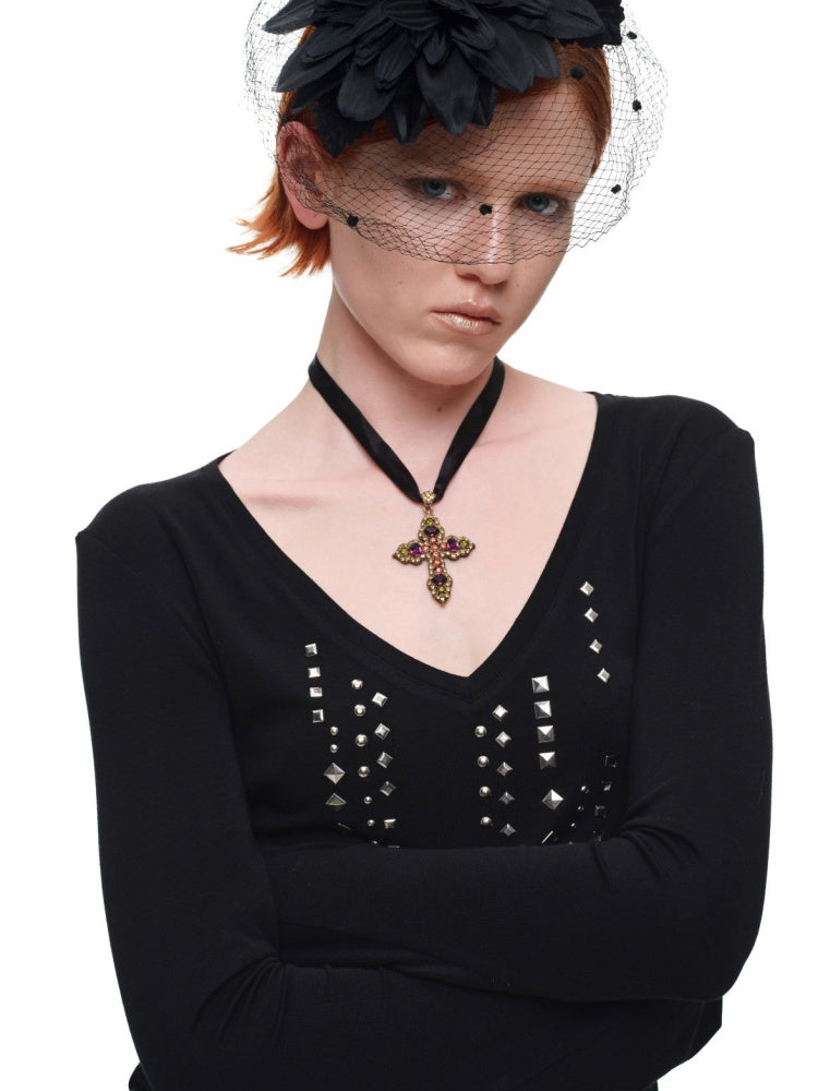 Riveted Rhinestone Slim Mid-Length Knit Base Layer【s0000018638】