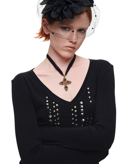 Riveted Rhinestone Slim Mid-Length Knit Base Layer【s0000018638】
