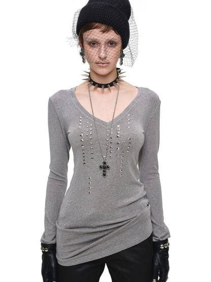 Riveted Rhinestone Slim Mid-Length Knit Base Layer【s0000018638】