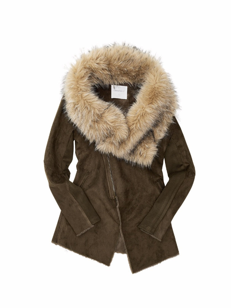 Fur Large Collar Mid-Length Diagonal Coat【s0000018639】