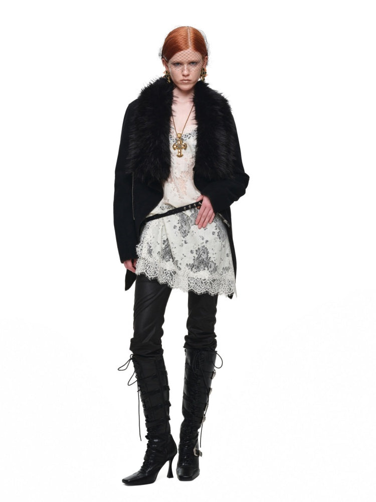 Fur Large Collar Mid-Length Diagonal Coat【s0000018639】