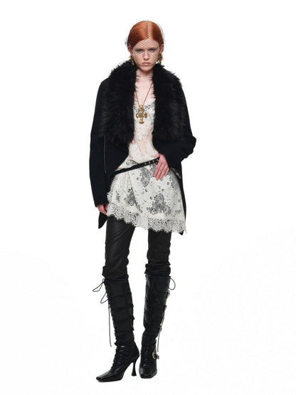 Fur Large Collar Mid-Length Diagonal Coat【s0000018639】