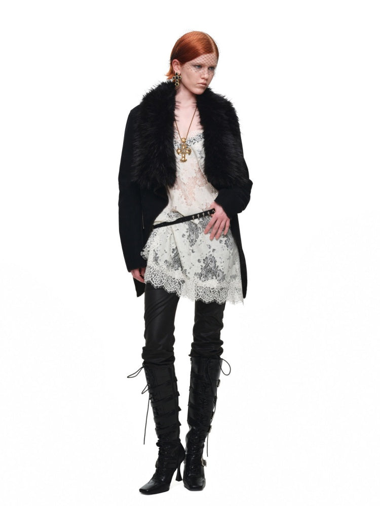 Fur Large Collar Mid-Length Diagonal Coat【s0000018639】