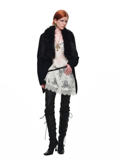Fur Large Collar Mid-Length Diagonal Coat【s0000018639】