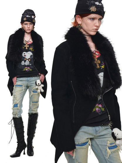 Fur Large Collar Mid-Length Diagonal Coat【s0000018639】