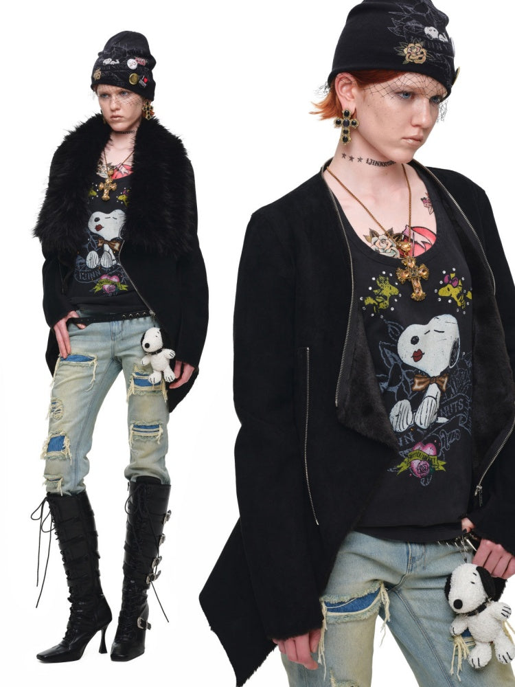 Fur Large Collar Mid-Length Diagonal Coat【s0000018639】