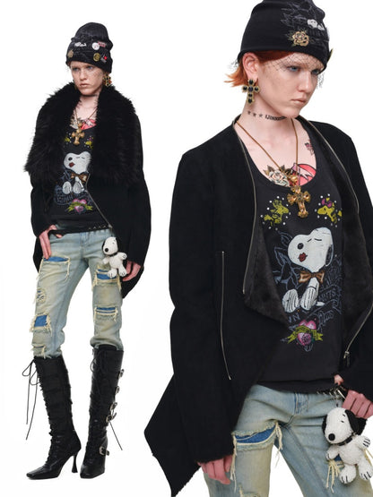 Fur Large Collar Mid-Length Diagonal Coat【s0000018639】