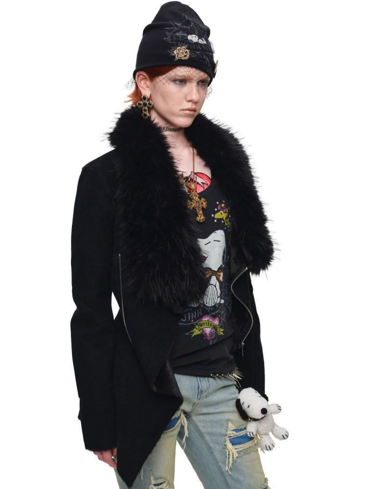 Fur Large Collar Mid-Length Diagonal Coat【s0000018639】