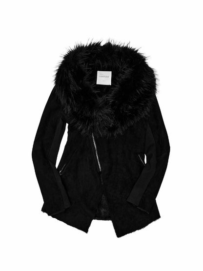 Fur Large Collar Mid-Length Diagonal Coat【s0000018639】