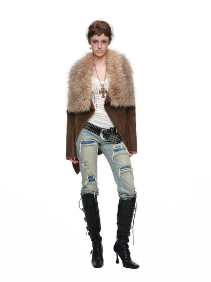 Fur Large Collar Mid-Length Diagonal Coat【s0000018639】