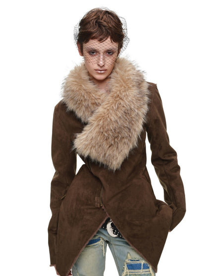 Fur Large Collar Mid-Length Diagonal Coat【s0000018639】